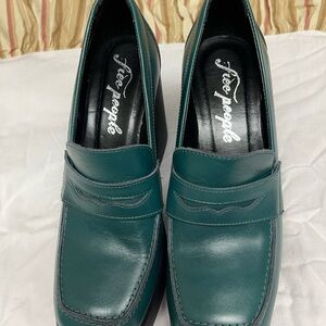 Free People Teal Leather Loafers Platform Beautiful & Excellent used condition.